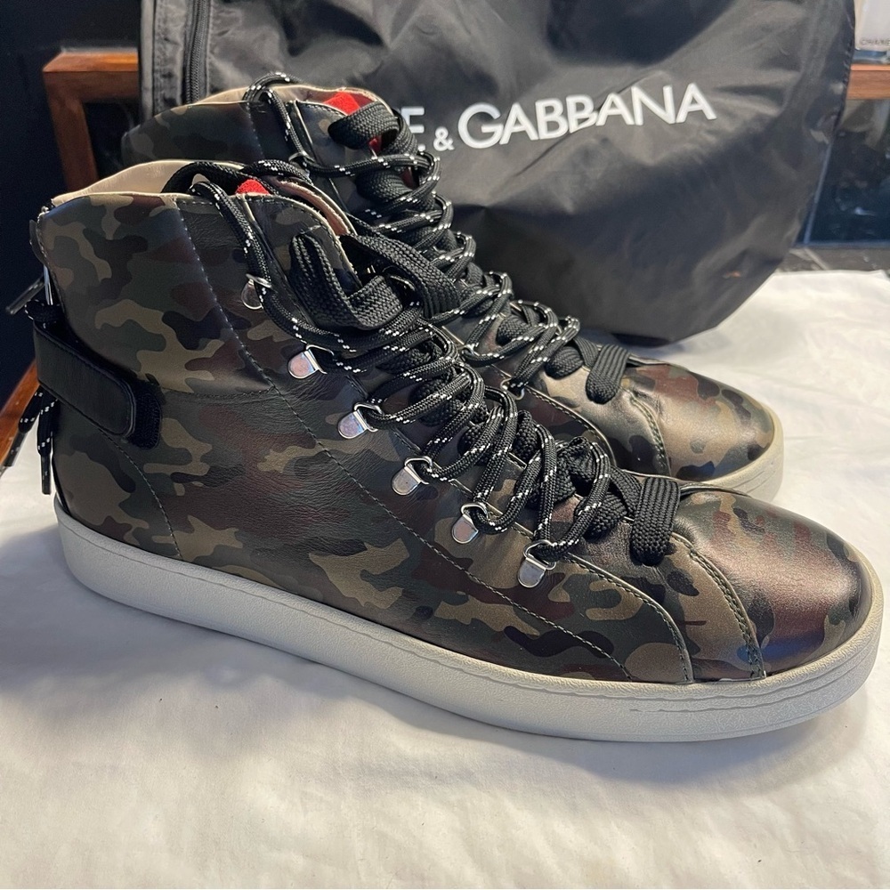 Dolce & Gabbana Men's Leather Camouflage Camo High-Top Sneakers NEW